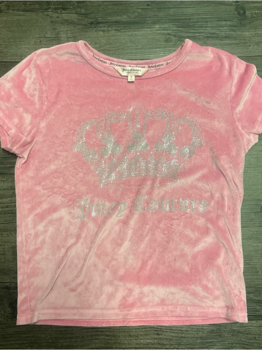 Juicy Couture Pink Velour Tee with Crystal Crown